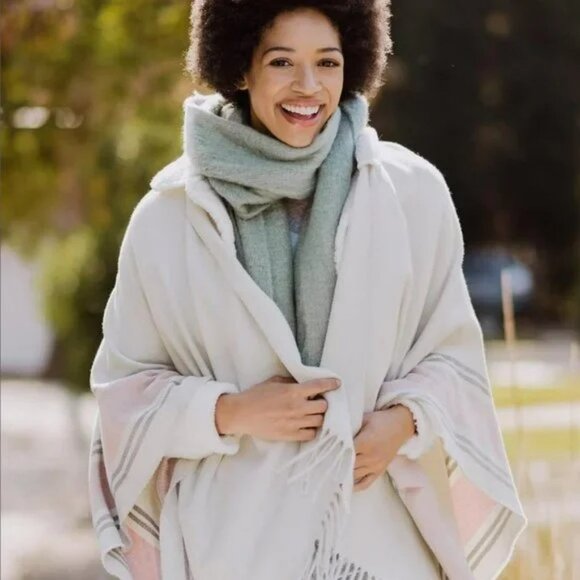 Siizu Causebox COLAB Stripe Poncho Scarf Fringe Shawl OS NWOT - Picture 2 of 8